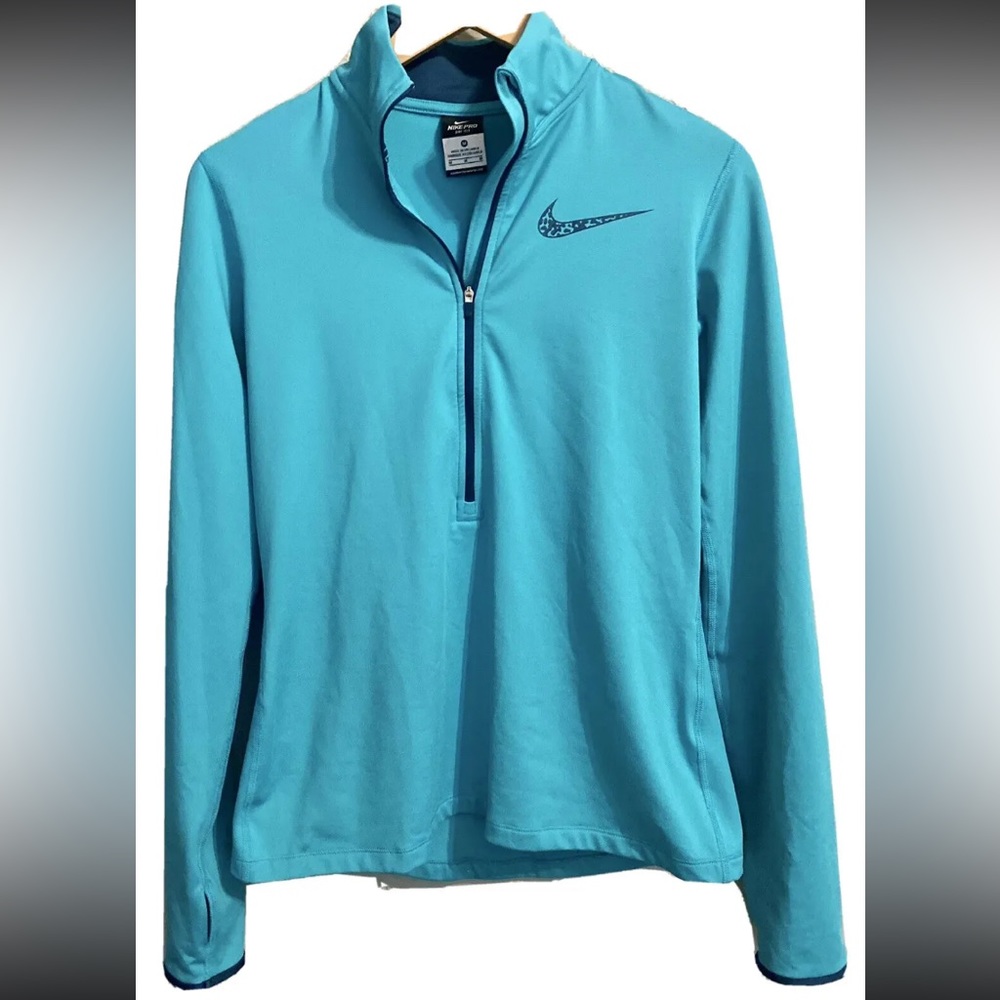 Nike Pro Fit Womens Medium 1/2 Zip Pullover Mock Neck Aqua Sz M